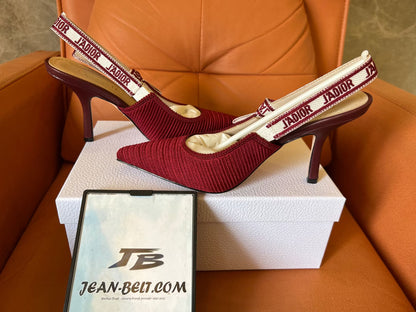 Christian Dior Burgundy Embroidered Cotton Ja'dior Sabot de Salto Slingback