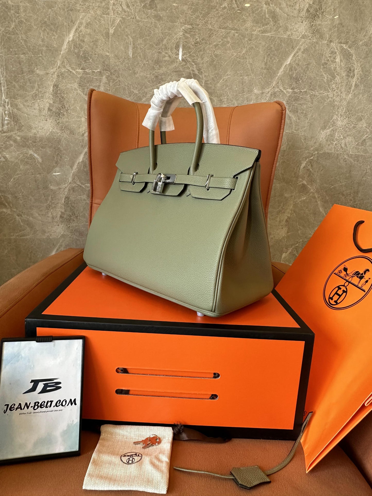 [Full Handmade]Hermès Birkin 32 Olive Green Clemence Leather Bag with Palladium Hardware