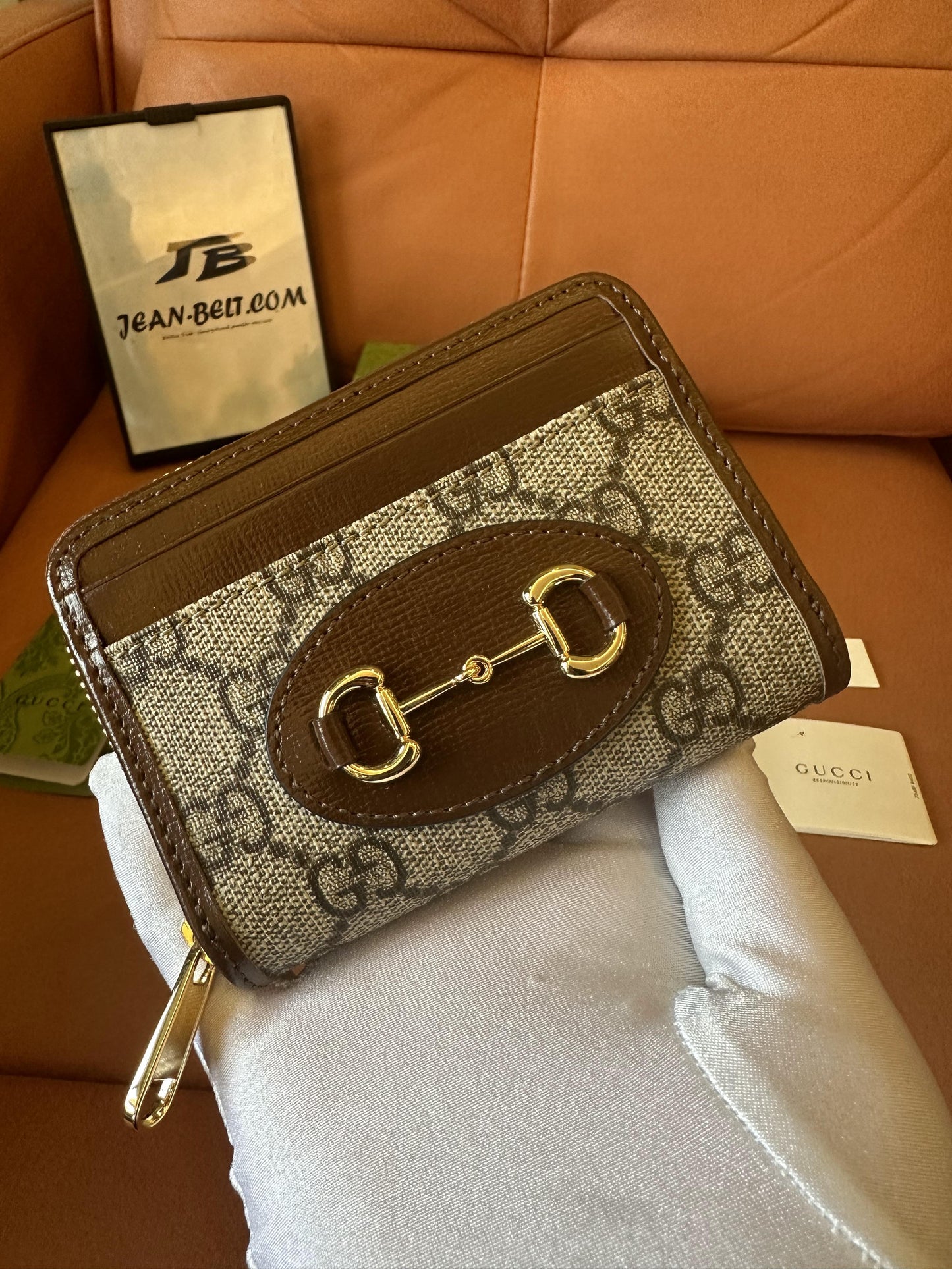 Carteira pequena com zíper Gucci Ophidia GG - lona bege e ébano