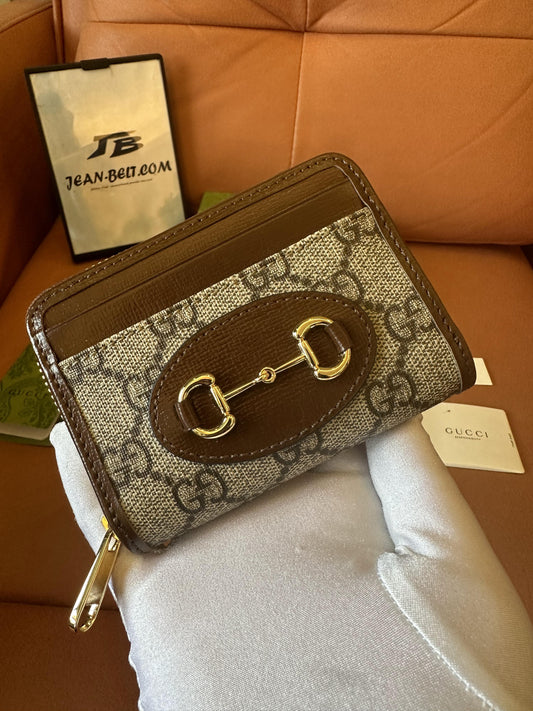 Carteira pequena com zíper Gucci Ophidia GG - lona bege e ébano
