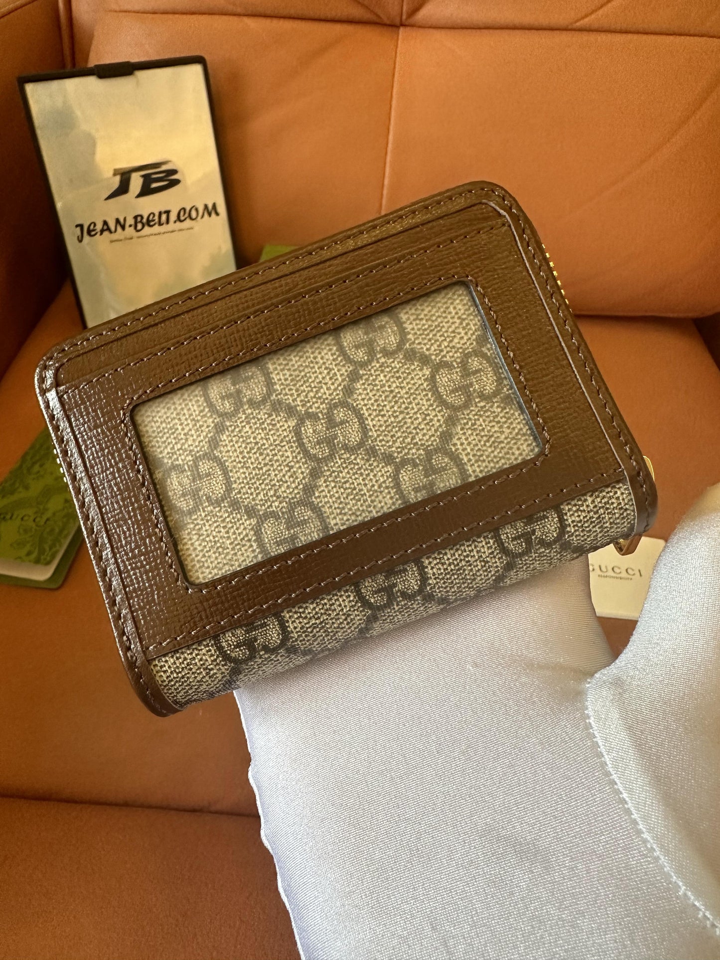 Carteira pequena com zíper Gucci Ophidia GG - lona bege e ébano