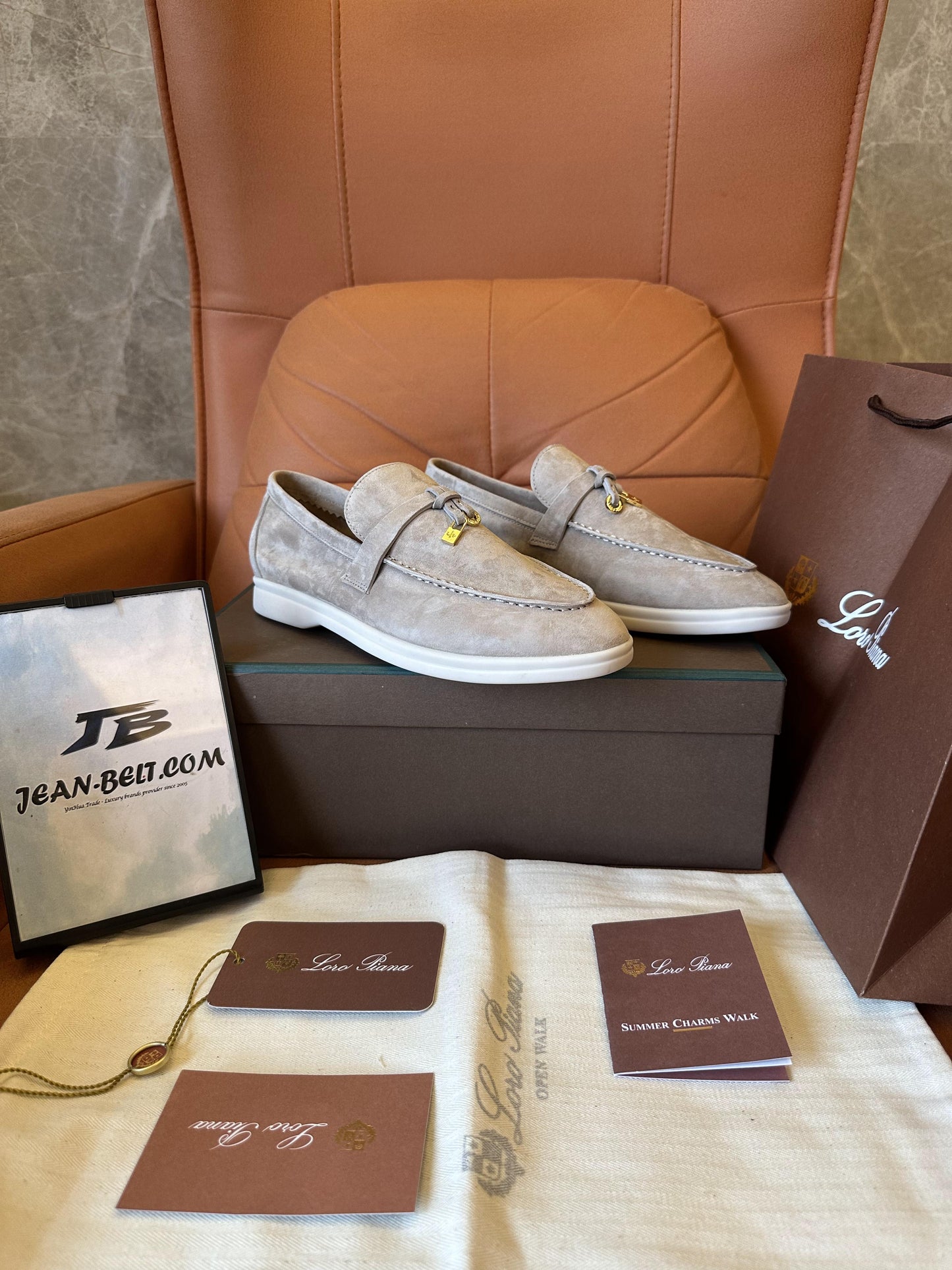 Mocasines planos Loro Piana Open Walk Charms de ante beige