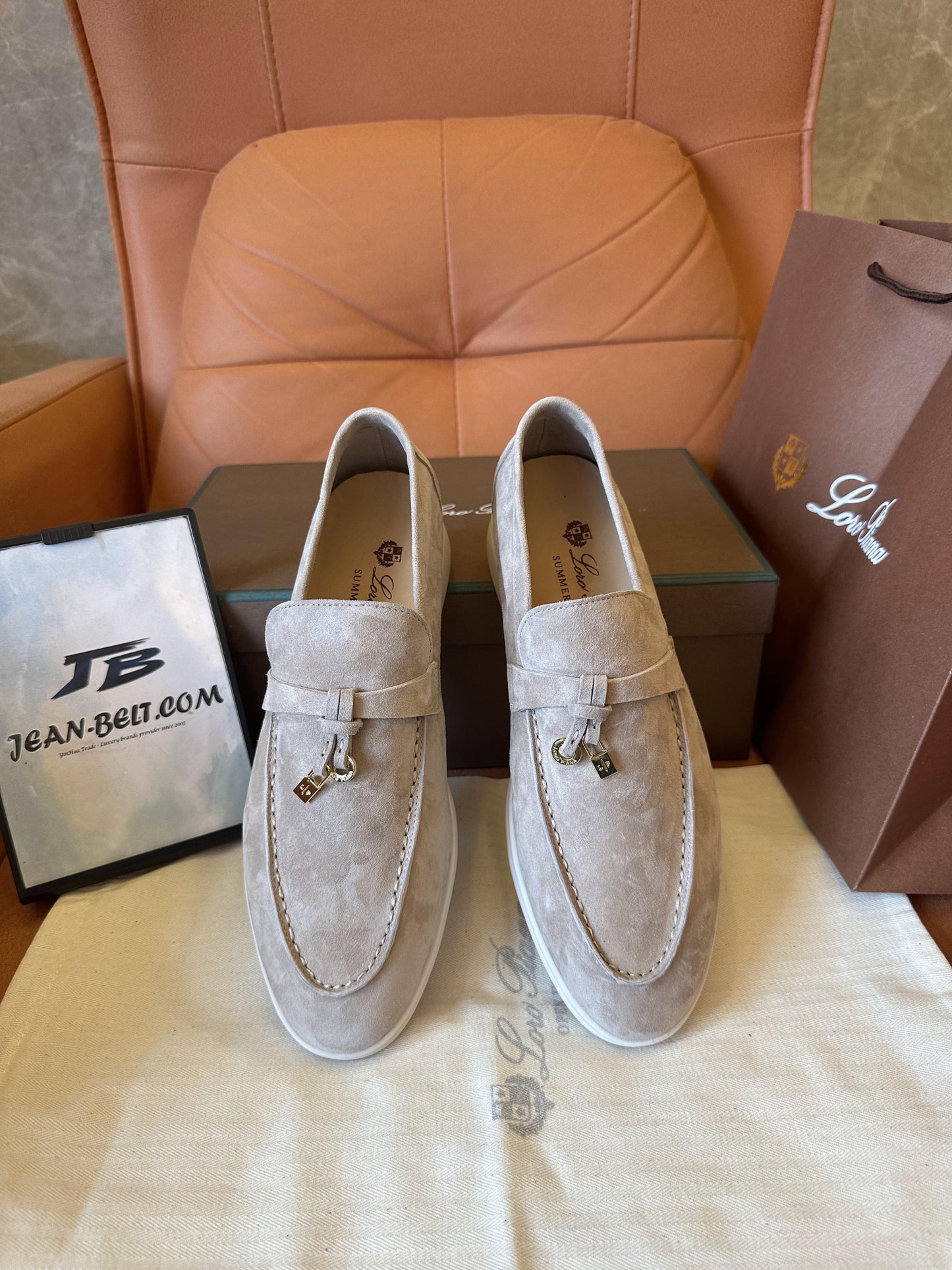 Mocasines planos Loro Piana Open Walk Charms de ante beige