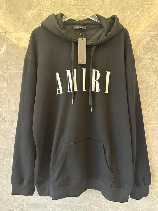 Amiri Classic Black Hoodie with White Logo Print