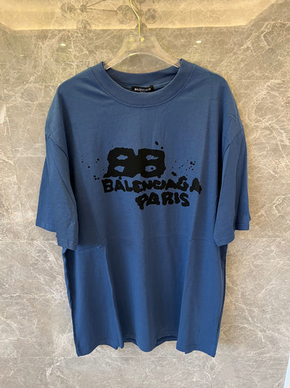 Balenciaga Blue t-Shirt with Graffiti-Style "Balenciaga Paris" Print