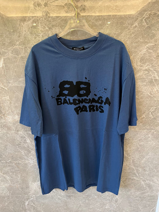 Balenciaga Blue t-Shirt with Graffiti-Style "Balenciaga Paris" Print
