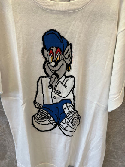 Camiseta blanca de Louis Vuitton con logotipo bordado y gráfico de dibujos animados