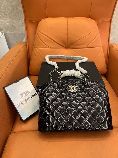 Chanel Patent Quilted Shiny Coco Small Shopping Bag Black