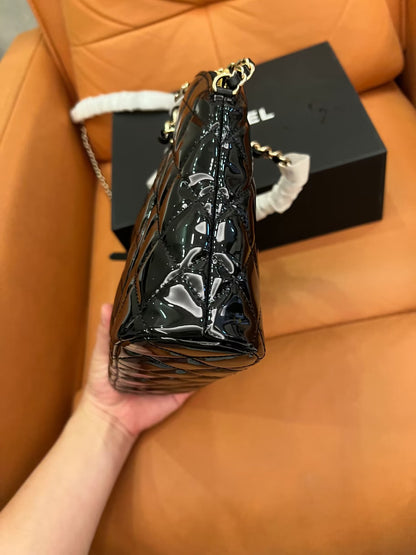 Chanel Patent Quilted Shiny Coco Small Shopping Bag Black