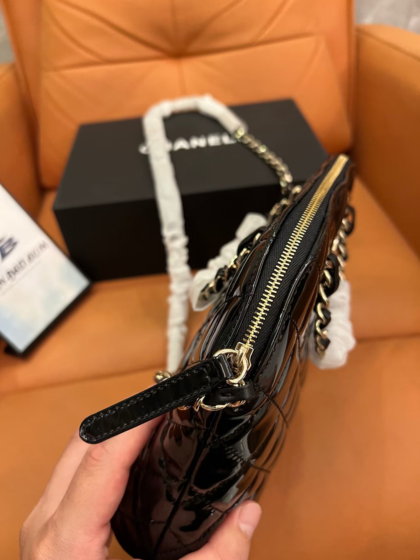 Chanel Patent Quilted Shiny Coco Small Shopping Bag Black