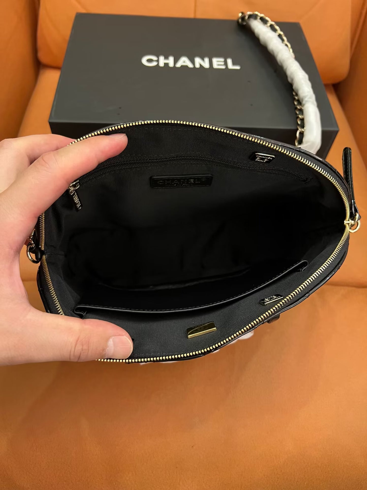 Chanel Patent Quilted Shiny Coco Small Shopping Bag Black