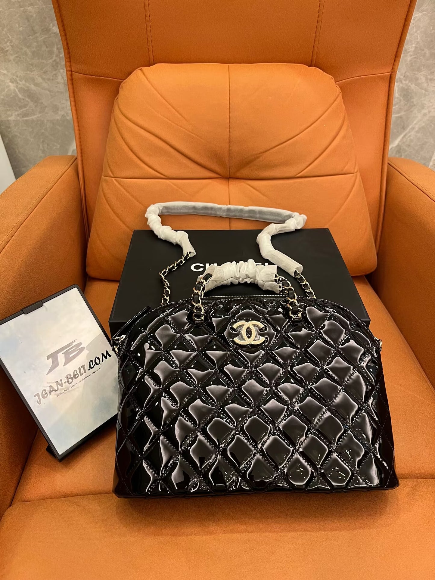Chanel Patent Quilted Shiny Coco Small Shopping Bag Black
