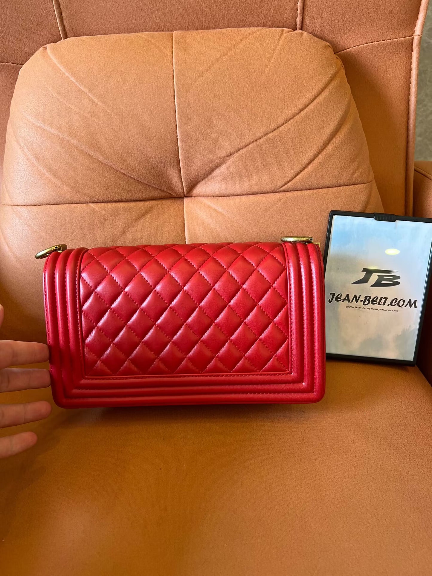 Chanel Medium Boy Bag Red Lambskin Antique Gold Hardware