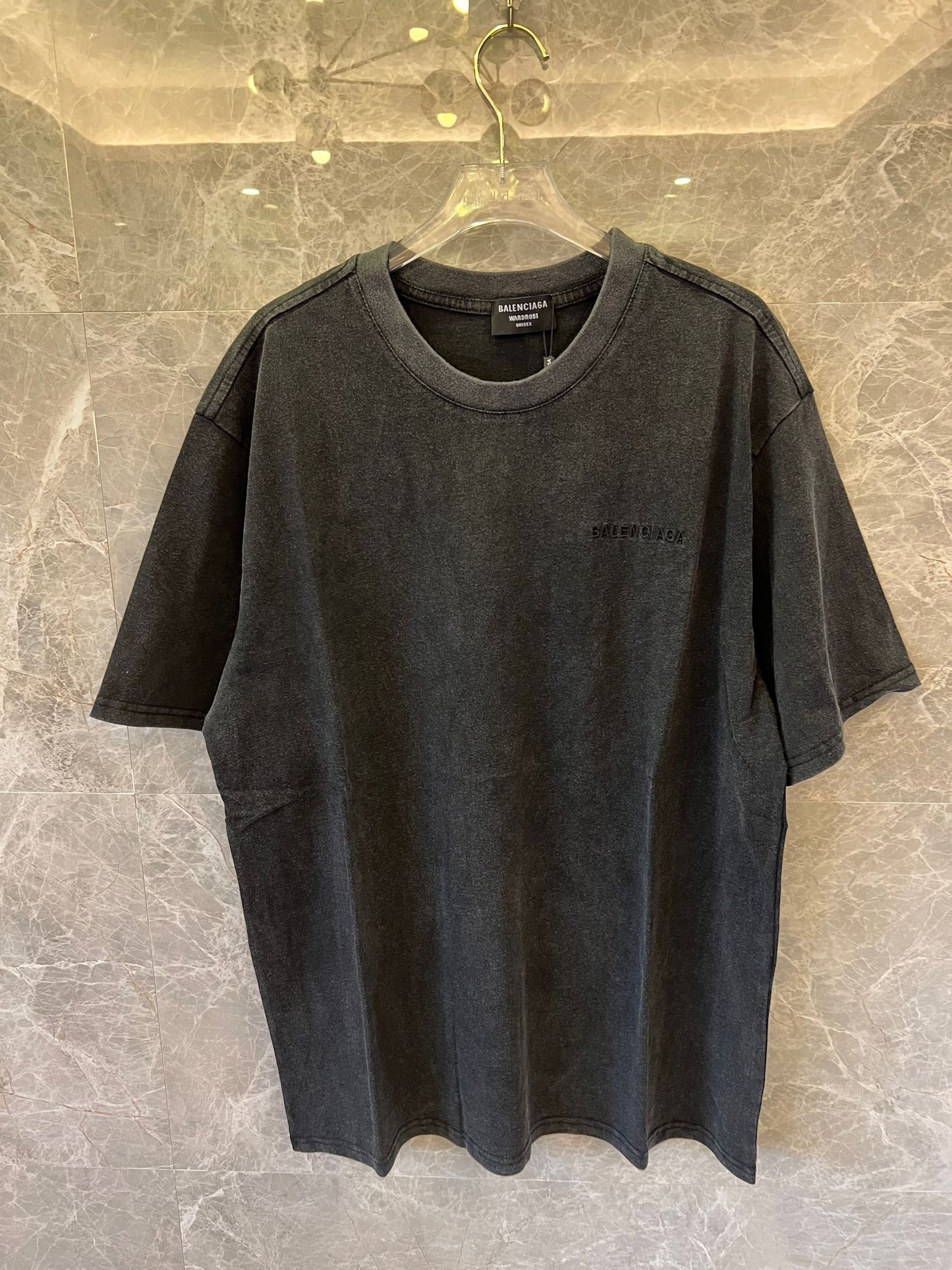 Balenciaga Gray T-shirt with Subtle Front and Back Logo