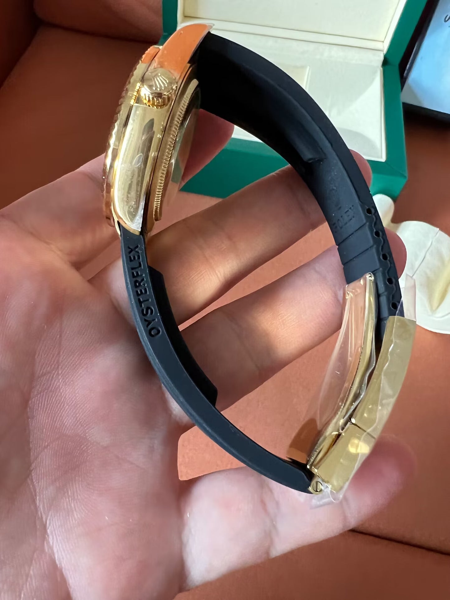 Rolex Sky-Dweller 18K gold with black dial and oysterflex strap