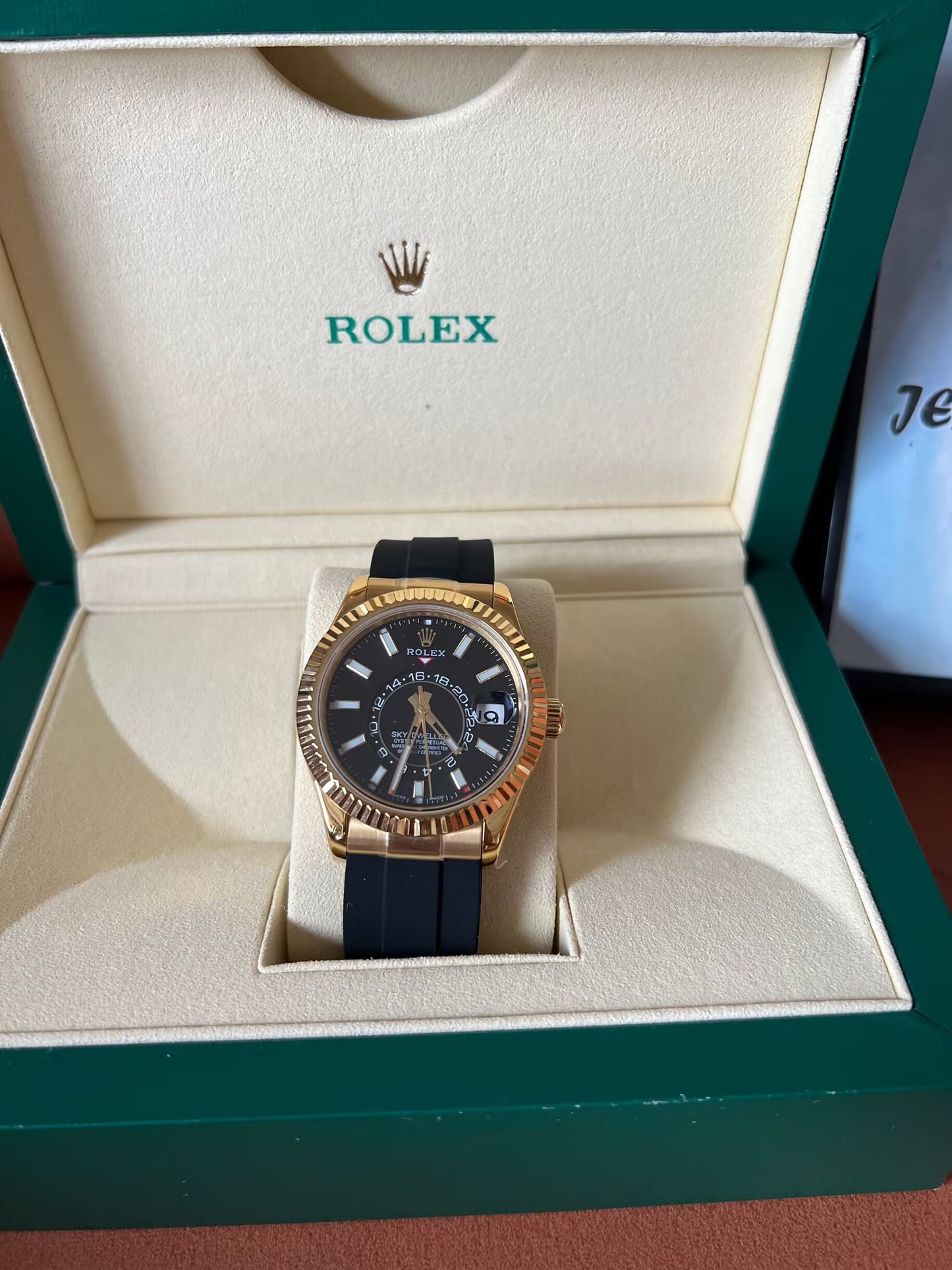 Rolex Sky-Dweller 18K gold with black dial and oysterflex strap