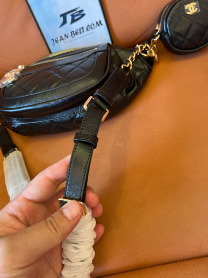 Chanel Aged Calfskin Quilted Waist Bag with Coin Purse Black
