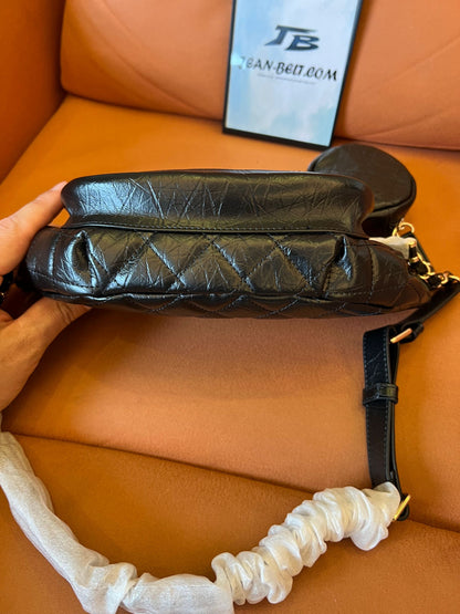 Chanel Aged Calfskin Quilted Waist Bag with Coin Purse Black