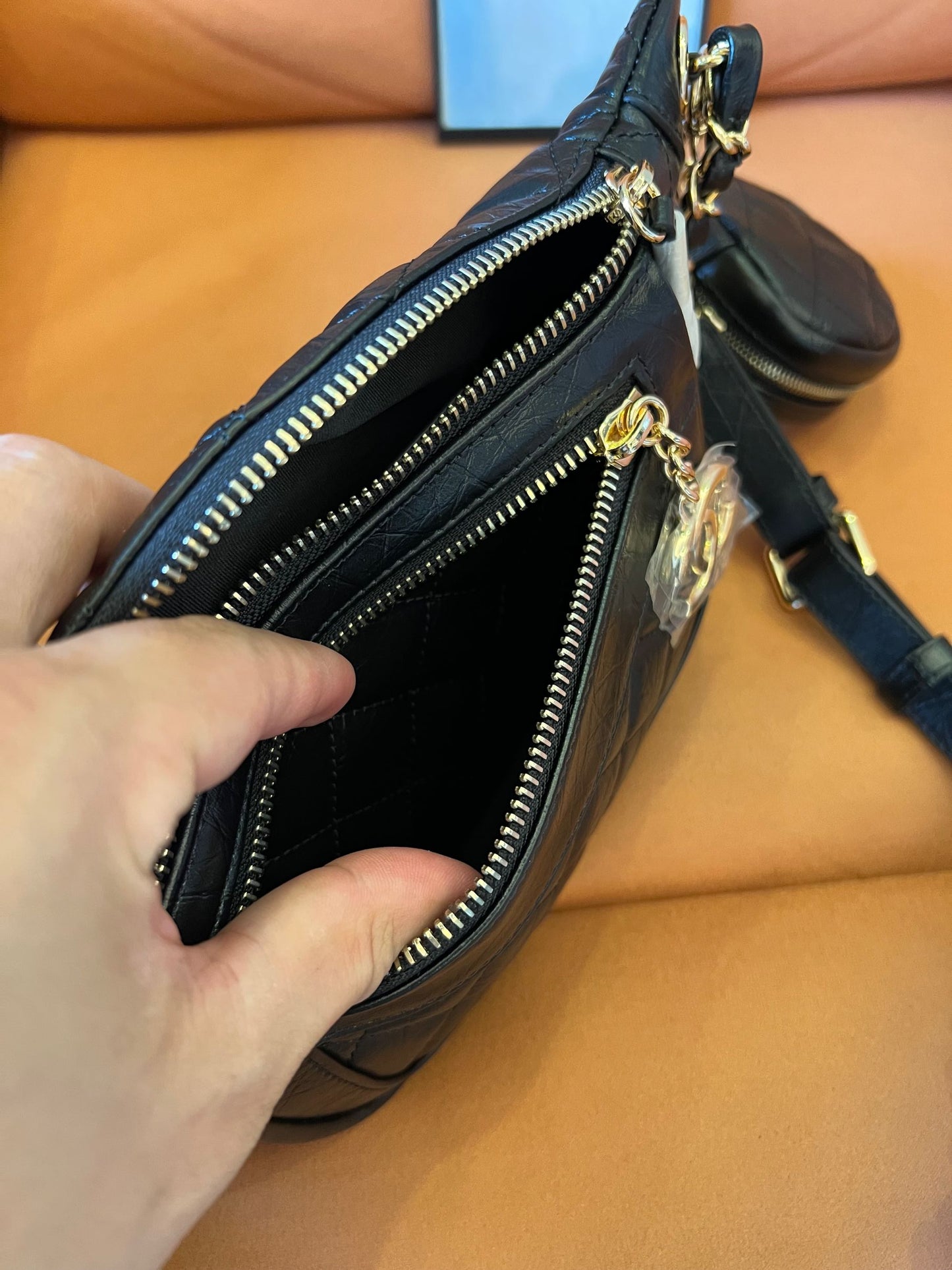 Chanel Aged Calfskin Quilted Waist Bag with Coin Purse Black