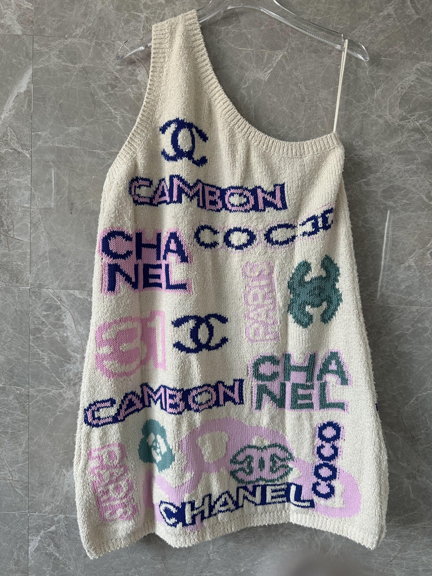 Chanel Graphic Logo Knitted One-Shoulder Top