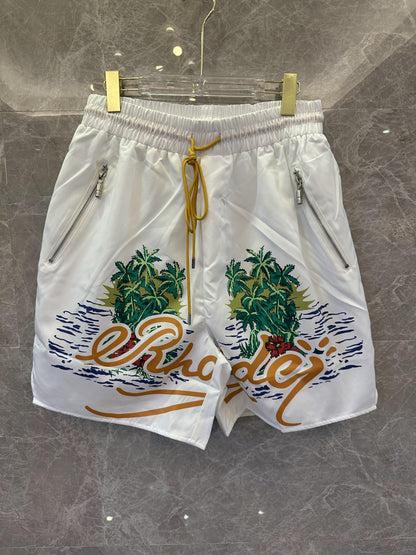 Shorts de banho Rhude com estampa tropical branca e cordão