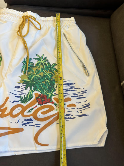 Shorts de banho Rhude com estampa tropical branca e cordão