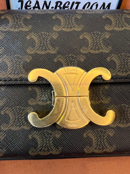 Celine Triomphe Shoulder Bag in Canvas and Calfskin Brown