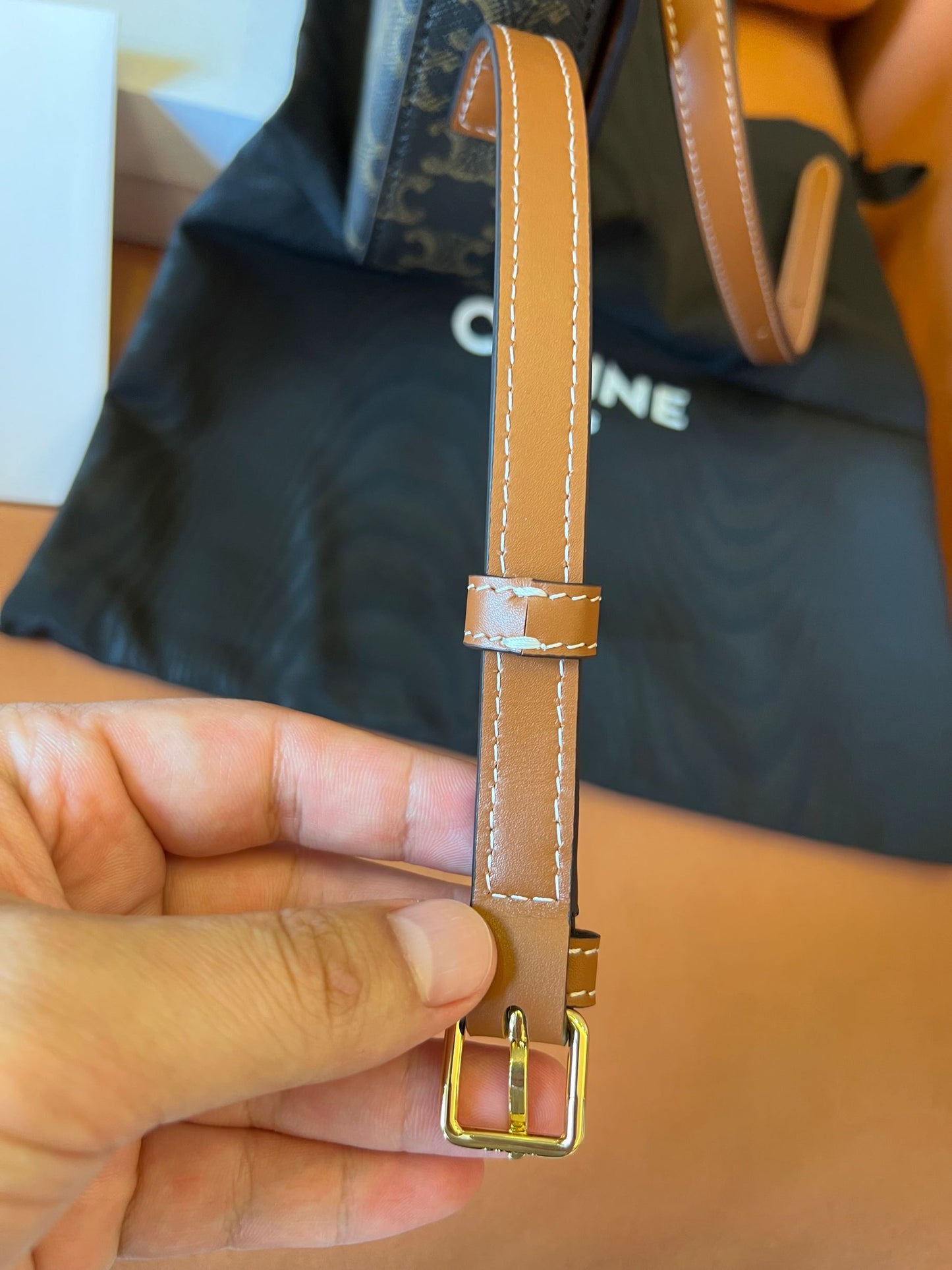 Celine Triomphe Shoulder Bag in Canvas and Calfskin Brown