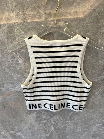 Celine Paris Ribbed Striped Crop Top