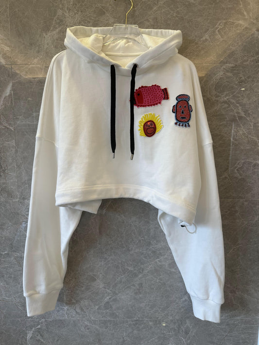 Sudadera corta con capucha y parches de Louis Vuitton x Yayoi Kusama Faces