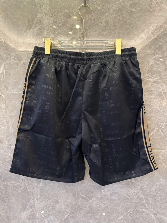 Prada black monogram shorts with side logo stripe