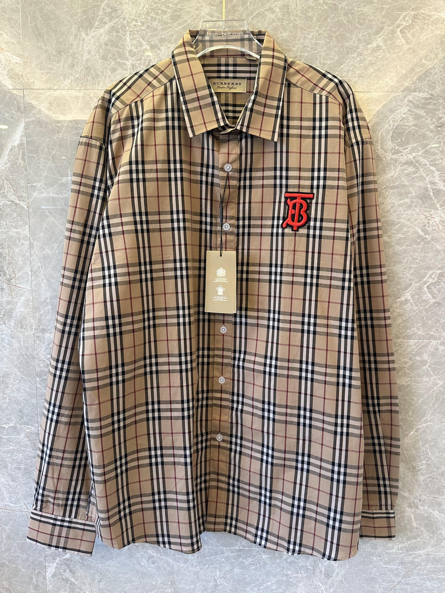 Burberry Classic Check Shirt with Red "TB" Monogram