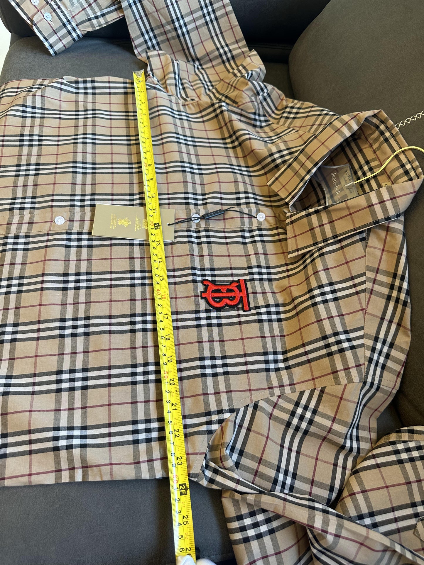 Burberry Classic Check Shirt with Red "TB" Monogram