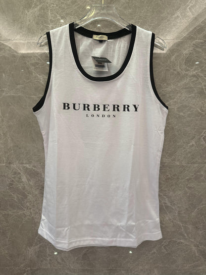 Burberry London White Tank Top with Black Trim Logo Print