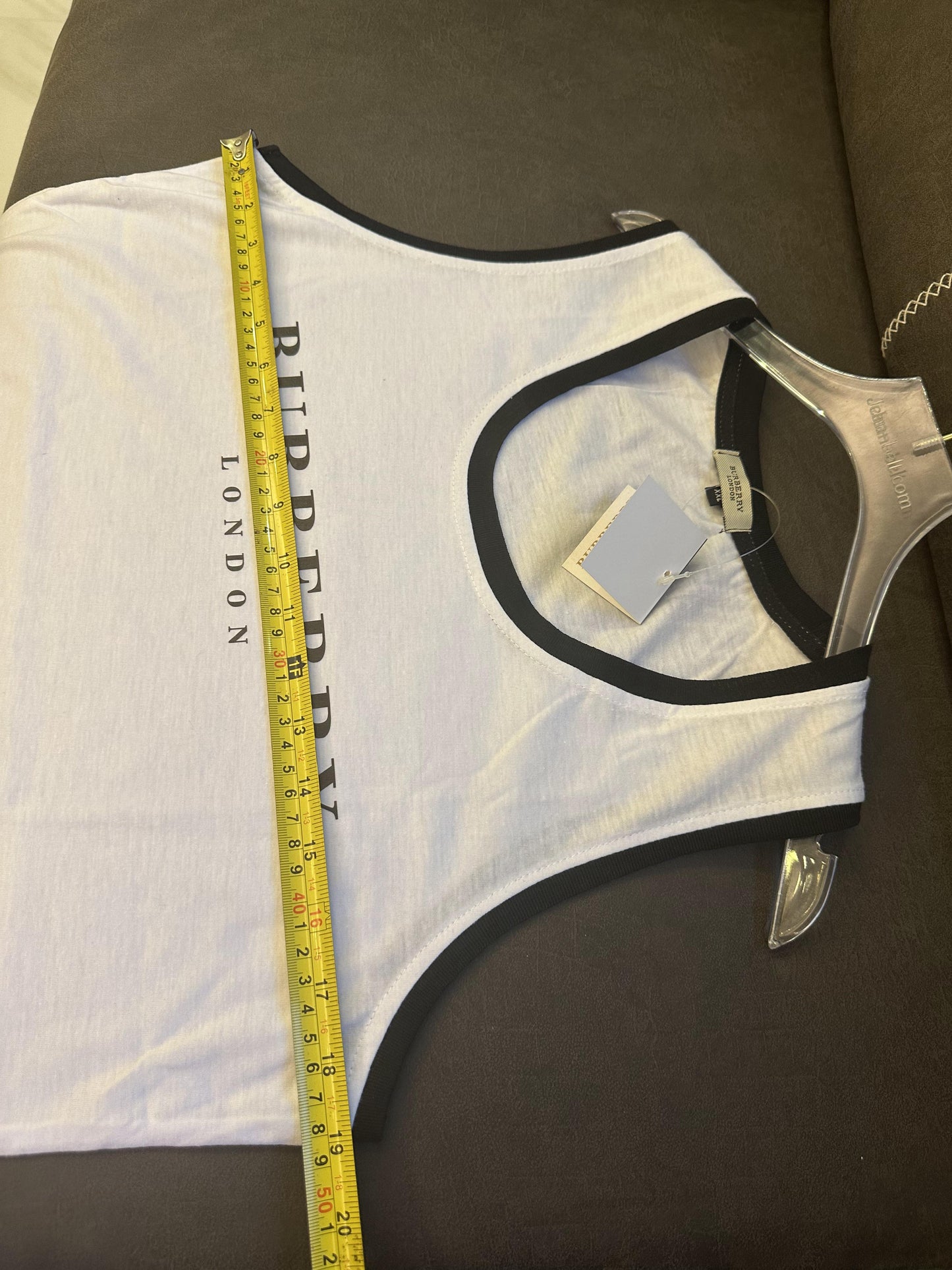 Burberry London White Tank Top with Black Trim Logo Print