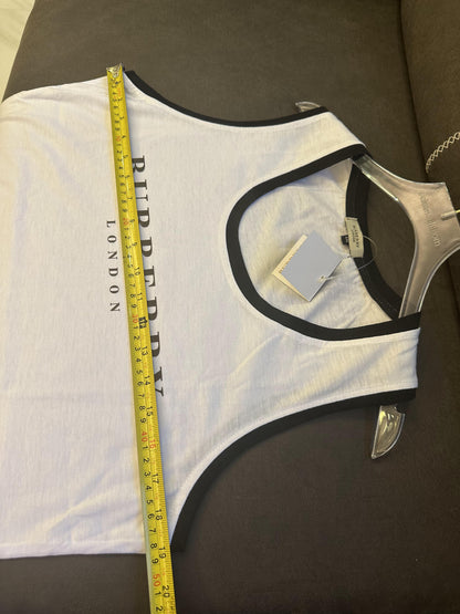Burberry London White Tank Top with Black Trim Logo Print