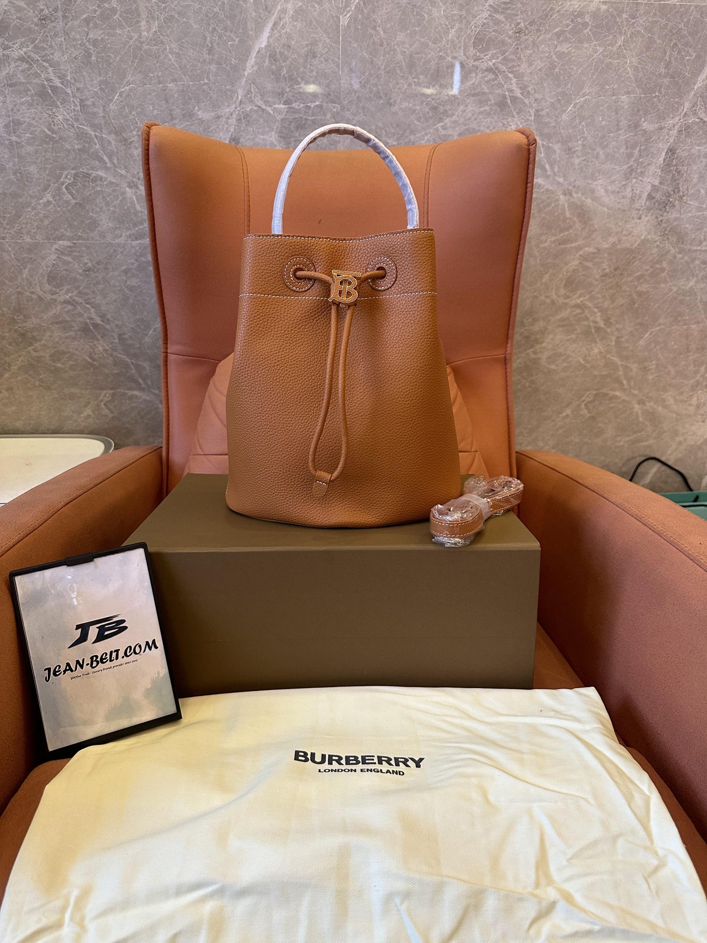 Burberry TB Mini Brown Leather Bucket Bag