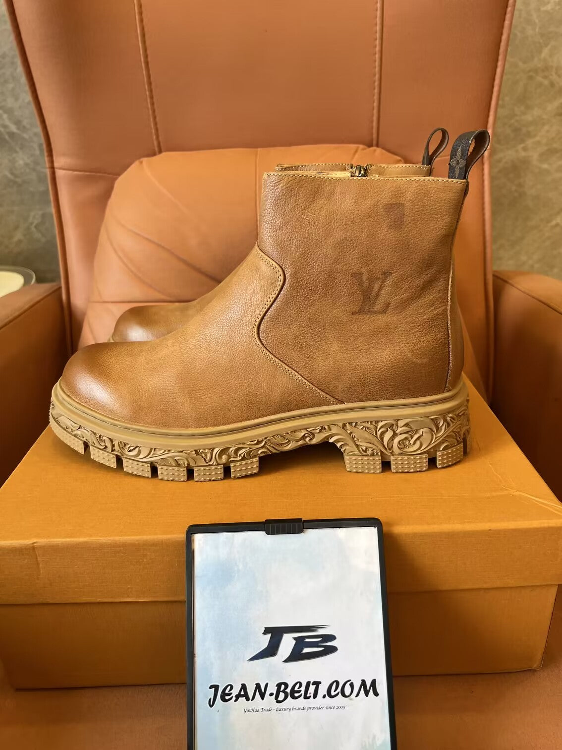 Botas Louis Vuitton Martin de couro de bezerro masculinas, botas Chelsea, sola de borracha antiderrapante