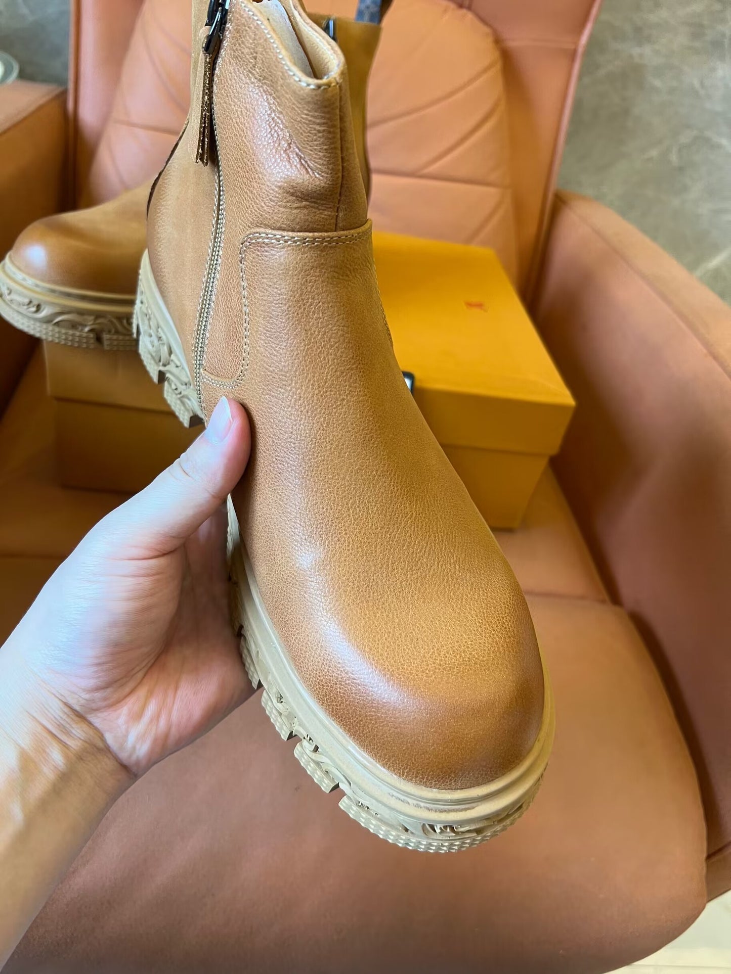 Botas Louis Vuitton Martin de couro de bezerro masculinas, botas Chelsea, sola de borracha antiderrapante