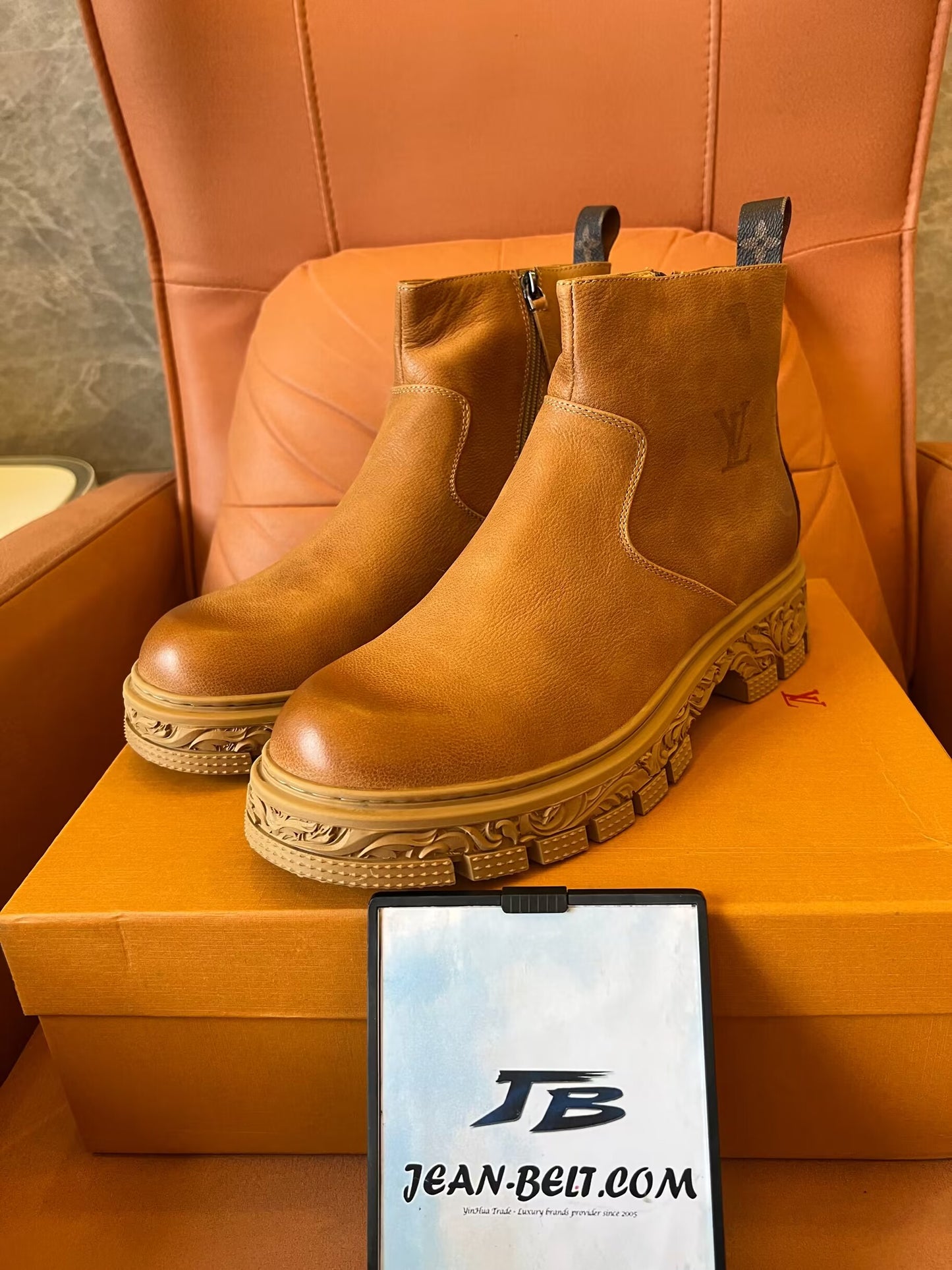 Botas Louis Vuitton Martin de couro de bezerro masculinas, botas Chelsea, sola de borracha antiderrapante