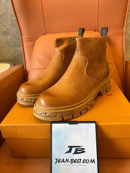 Botas Louis Vuitton Martin de couro de bezerro masculinas, botas Chelsea, sola de borracha antiderrapante