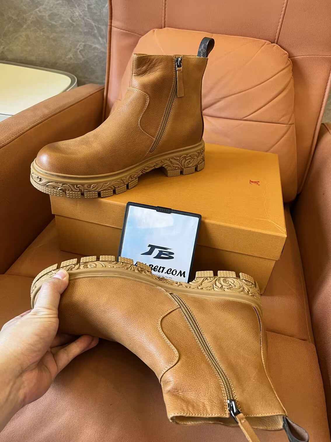 Botas Louis Vuitton Martin de couro de bezerro masculinas, botas Chelsea, sola de borracha antiderrapante
