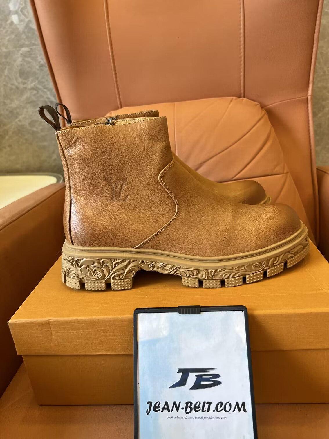 Botas Louis Vuitton Martin de couro de bezerro masculinas, botas Chelsea, sola de borracha antiderrapante