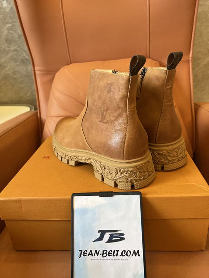 Botas Louis Vuitton Martin de couro de bezerro masculinas, botas Chelsea, sola de borracha antiderrapante
