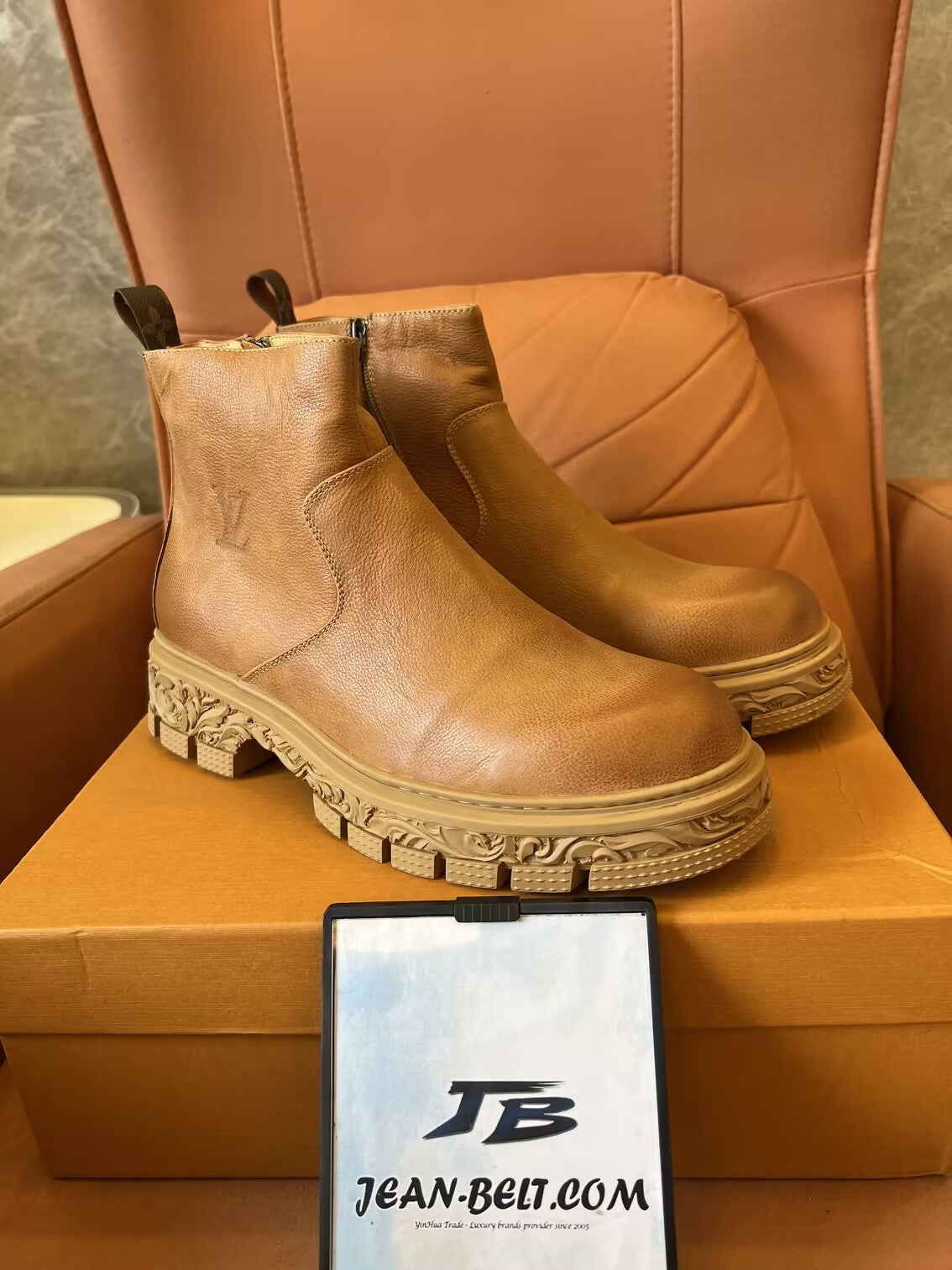 Botas Louis Vuitton Martin de couro de bezerro masculinas, botas Chelsea, sola de borracha antiderrapante
