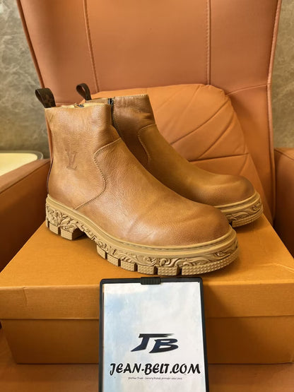 Botas Louis Vuitton Martin de couro de bezerro masculinas, botas Chelsea, sola de borracha antiderrapante