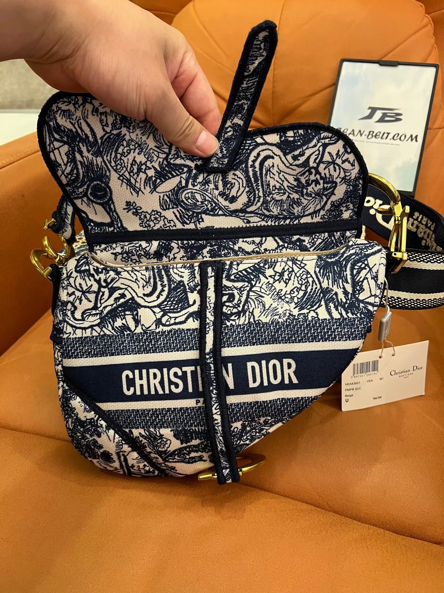 Bolso alforja Dior bordado toile de jouy azul