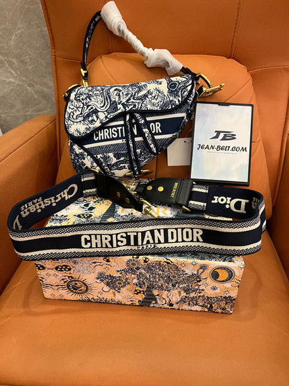 Bolso alforja Dior bordado toile de jouy azul