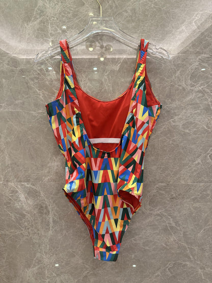 Traje de baño de una pieza geométrico colorido de Valentino