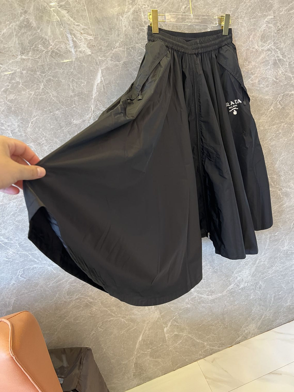 Prada nylon a-line midi skirt with embroidery